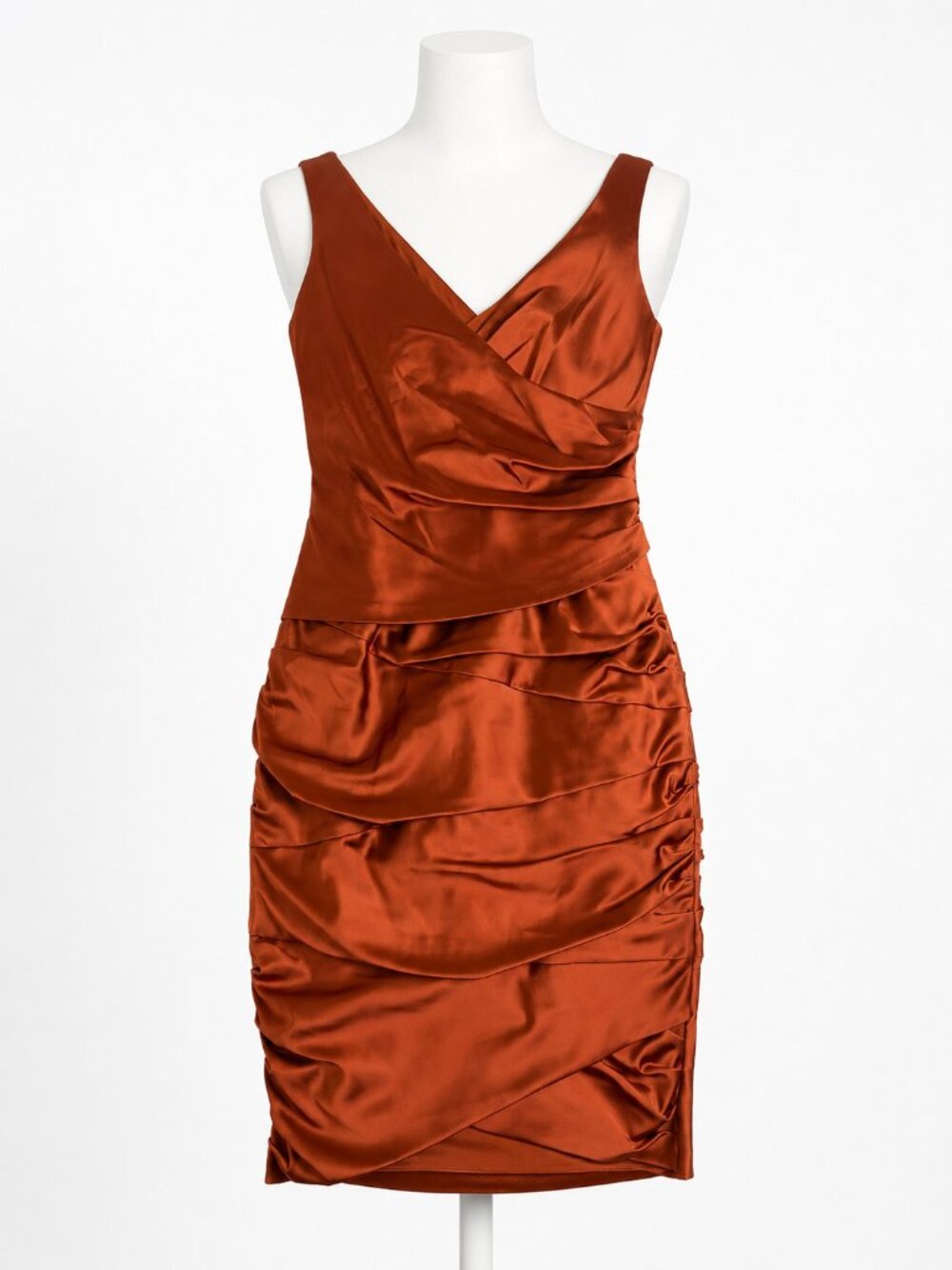 Jones New York Dress Size 6 Rust Orange Satin Ruched Cocktail Bodycon Midi